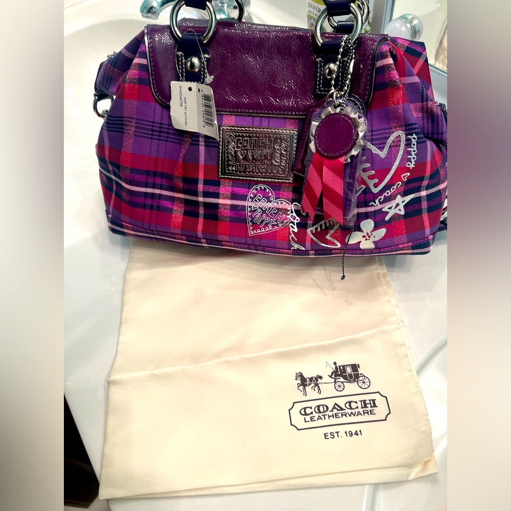 NWT - Vintage Coach Poppy Satchel - Berry/Multicolor Tartan